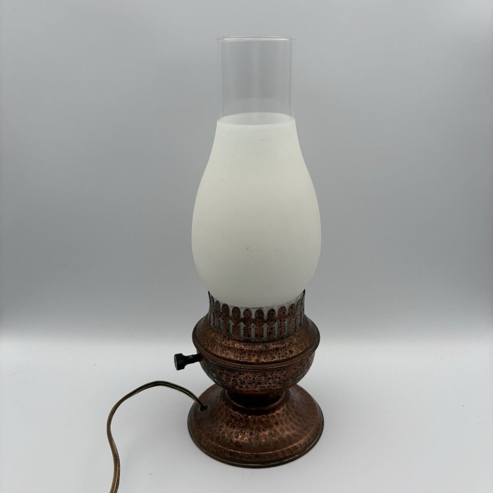Hammered Copper Hurricane Lamp Frosted Glass 12" Nightstand Bedside Study Lamp